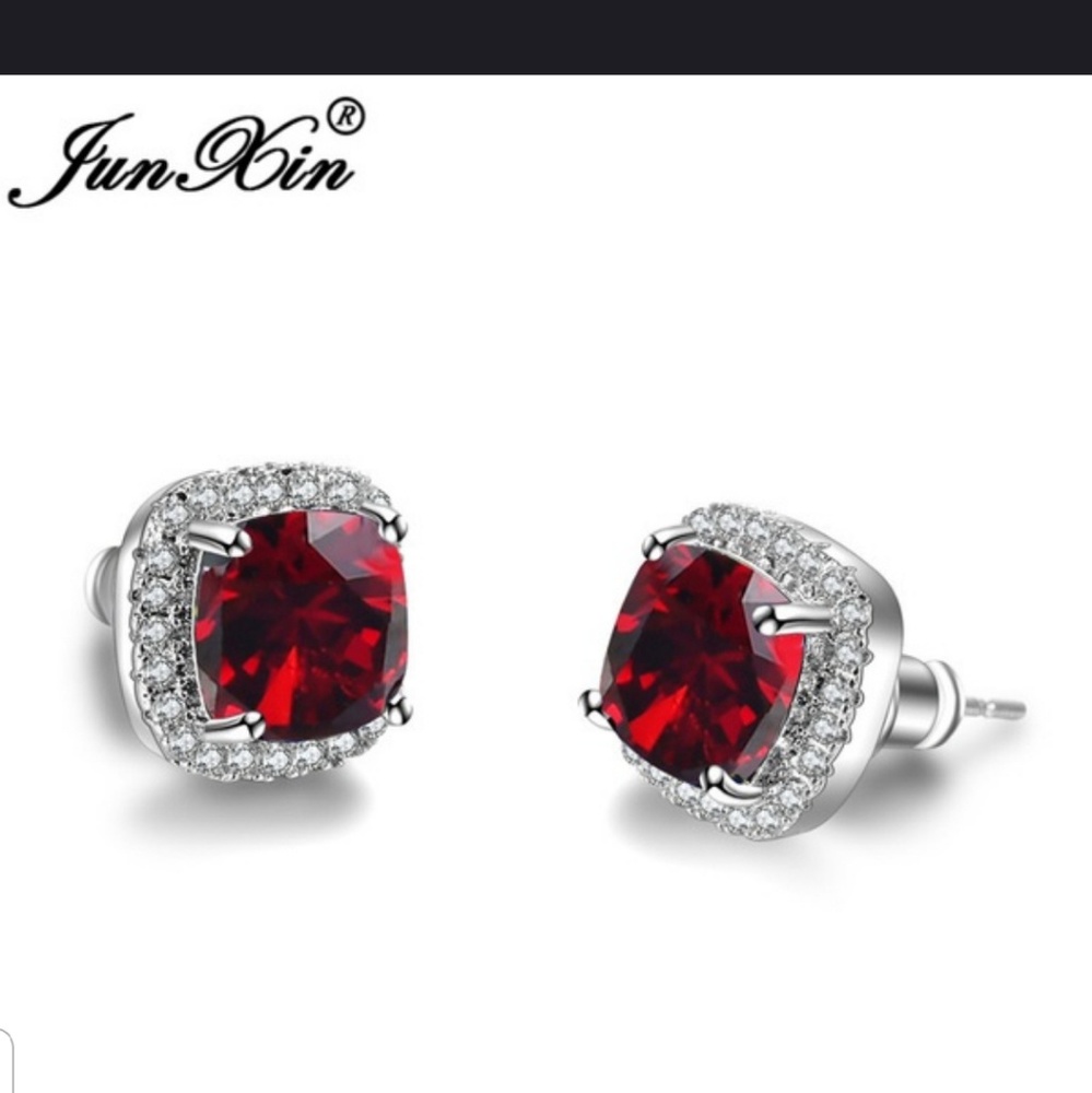 925 Sterling Silver Red Ruby Earrings